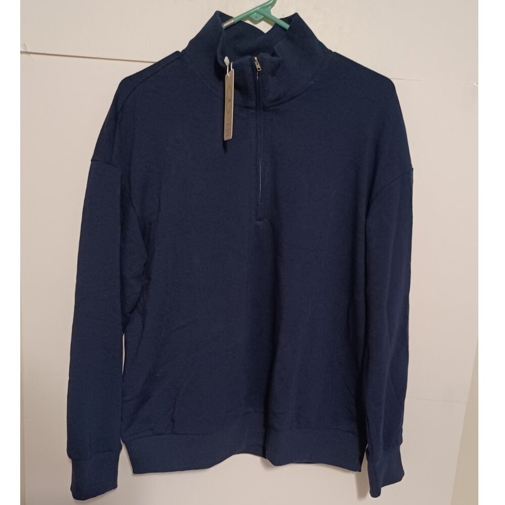Dressmine Women 1/4 Zip Sweatshirt Top Long Sleeve Mock Neck Blue Size Medium - Picture 1 of 6